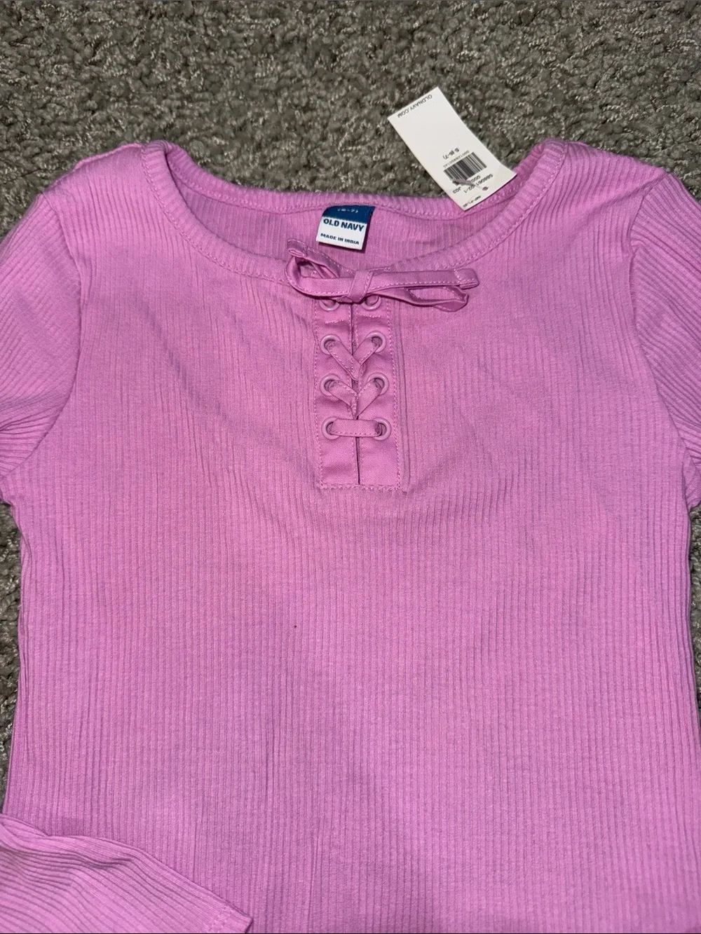 Old Navy Girls' Lace-Up Ribbed Long Sleeve Top - Lavender (S 6-7) NEW
